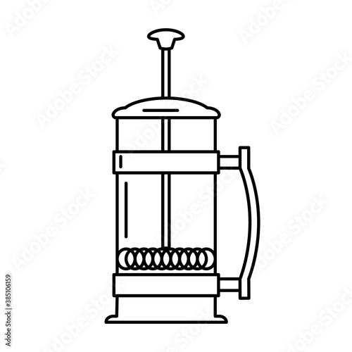 French press for coffee. Alternative ways of brewing coffee. Vector outline icon.
