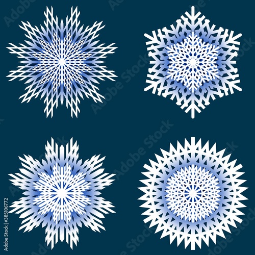 Snowflake winter vintage. Frozen water crystals grow together into a hexagonal crystal. Symbol of cold winter, christmas, holiday and cheerful mood. Vector illustration.