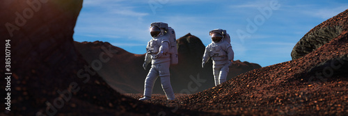 astronauts on planet Mars, space travelers on a mission