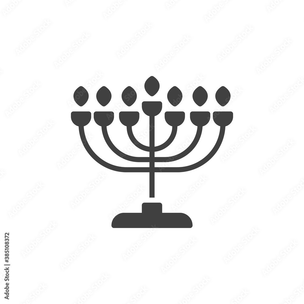 Fototapeta premium Hanukkah menorah vector icon. filled flat sign for mobile concept and web design. Menorah candlestick glyph icon. Symbol, logo illustration. Vector graphics