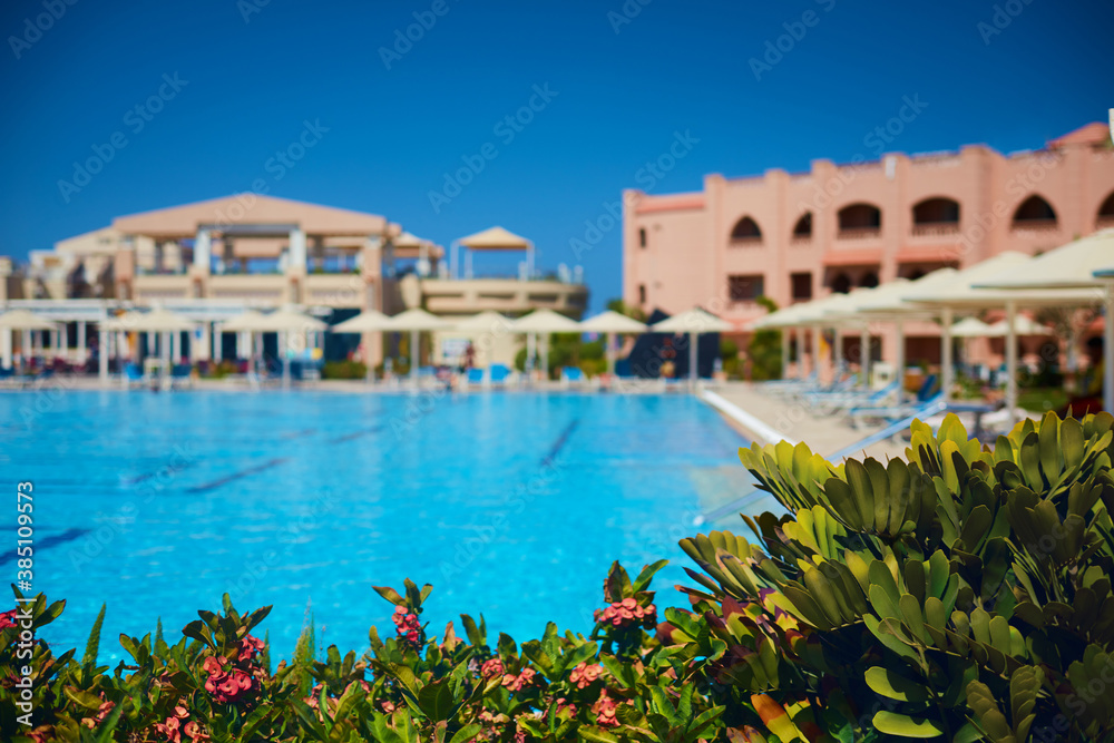 beautiful view on all inclusive resort and swimming pool