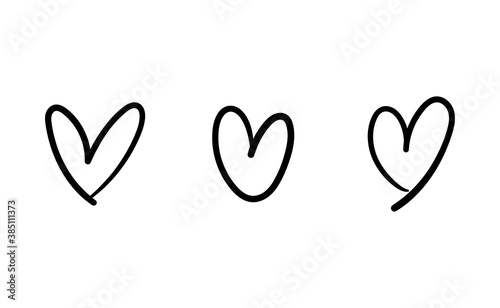 Hand drawn hearts, love icon symbols. Heart doodles. Hand drawn valentine's day design.