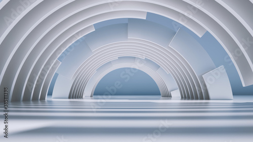 Fototapeta Naklejka Na Ścianę i Meble -  3d render, abstract minimal background with white round arches.