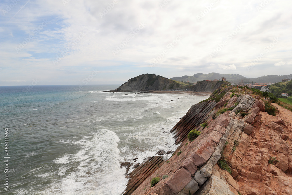 High cliffs in Zumaia on a basque coast, Spain