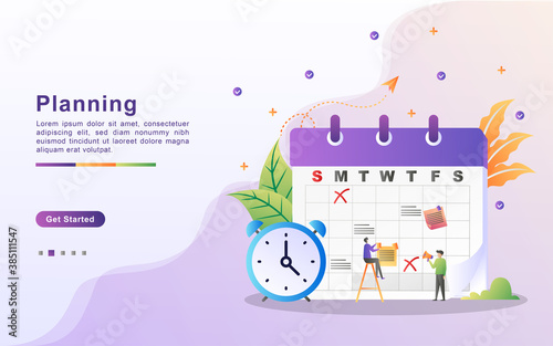 schedule and planning concept, personal study plan creation, business time planning, events and news, reminder and schedule. Can use for web landing page, banner, mobile app. Flat design vector.