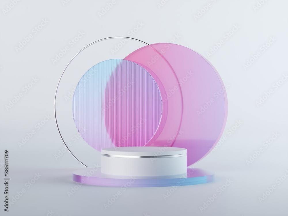 3d render, abstract geometrical background with pink blue translucent ...