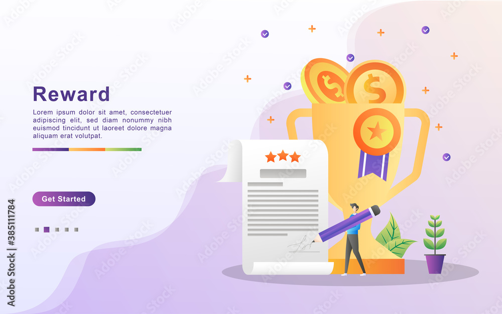 Reward and get gift concept. People win sweepstakes, cash back programs, rewards for loyal customers, attractive offers. Can use for web landing page, banner, mobile app. Vector Illustration. Reward and get gift concept. People win sweepstakes, cash back programs, rewards for loyal customers, attractive offers. Can use for web landing page, banner, mobile app. Vector Illustration.