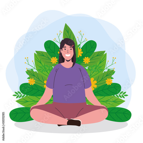 mental health of woman meditating with leaves design, mind psychology and idea theme Vector illustration photo