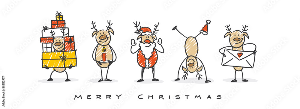 christmas reindeer merry christmas - obrazy, fototapety, plakaty 
