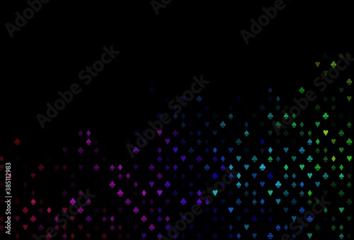 Dark Multicolor  Rainbow vector background with cards signs.