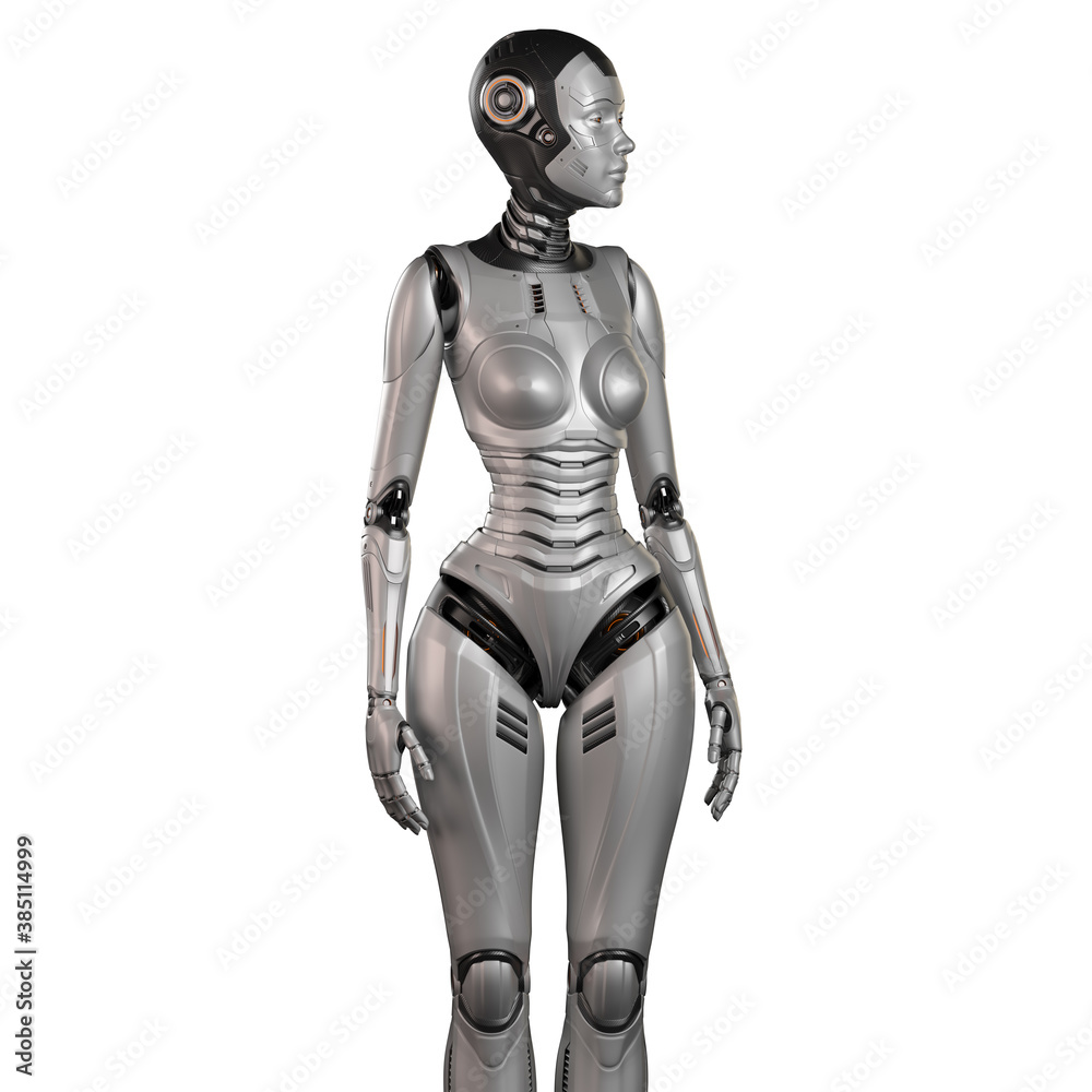 3d render of a very detailed female robot or futuristic cyber girl looking right, isolated on white background 3d render of a very detailed female robot or futuristic cyber girl looking right, isolated on white background