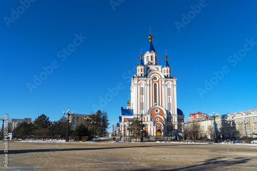 Dormition Cathedral of Khabarovsk, one of the largest churches in the Russian Far East. Russian Orthodox cathedral, Far East photo