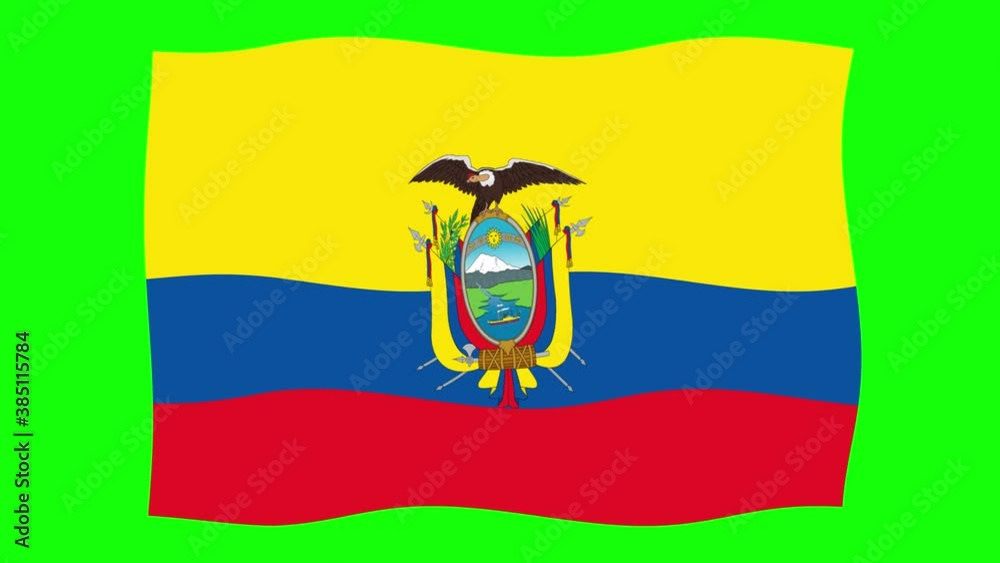 Ecuador Flag Waving and Flutter Green Screen Background Animation  