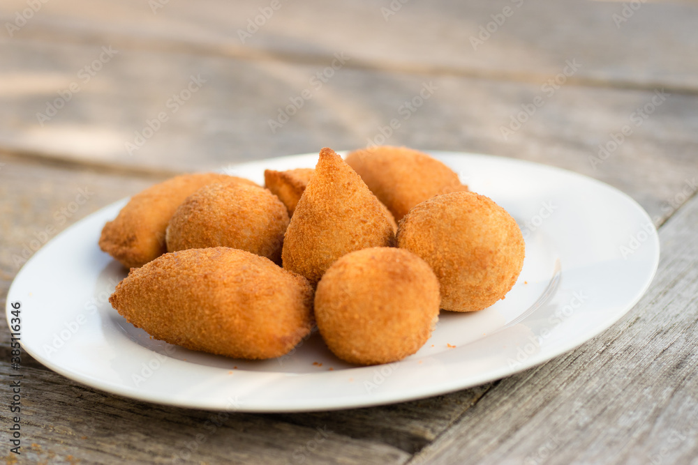 Salgados, salgadinhos, brazilian snacks and party finger food, rissoles, coxinhas, bolinhas de queijo.