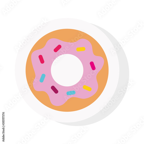 Sweet donut sticker and flat style icon design, dessert delicious sugar snack and tasty theme Vector illustration photo