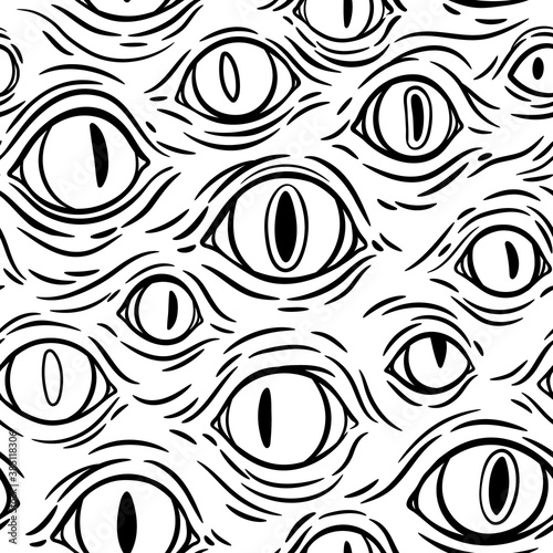 seamless texture of many monsters eyes