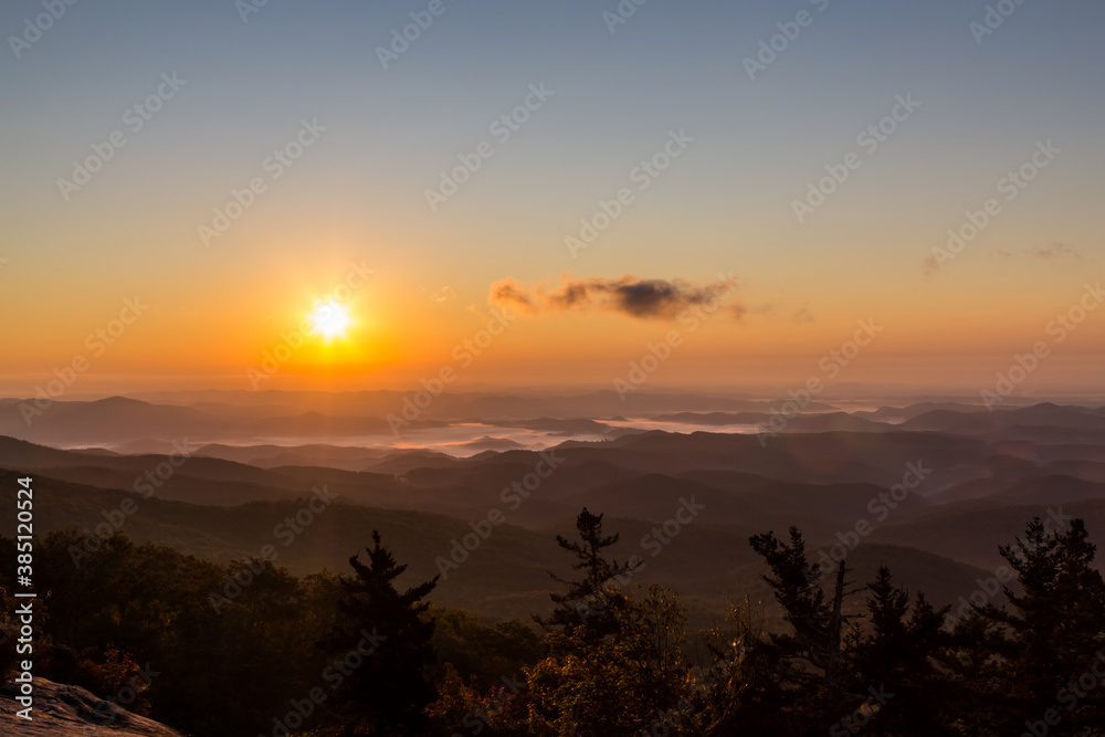 Amazing Autumn sunrise view from Beacon Heights Overlook, Linville, NC