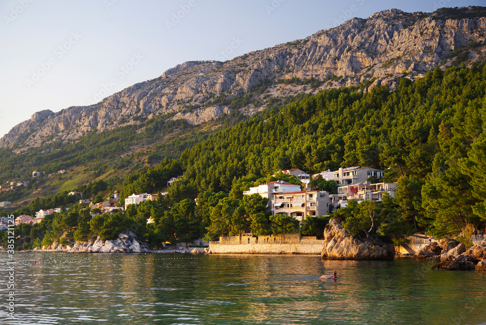 Beautiful Brela beach at Adriatic Sea in Makarska Riviera, Dalmatia, Croatia
