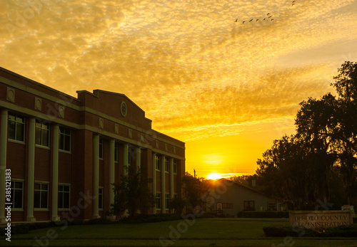Beautiful sunrise with courthouse at dawn