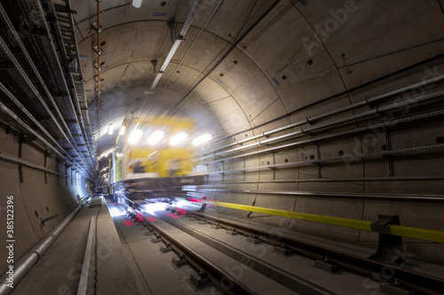 Vászonkép Railway line maintenance vehicle during the work in a subway tunnel