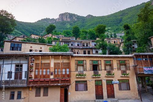 A view of the old houses under a mountain in Masuleh village, Gilan province, Iran