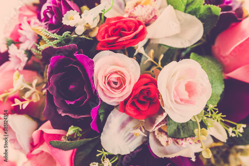 Valentine day background. Bouquet love roses flower close up. vintage filter
