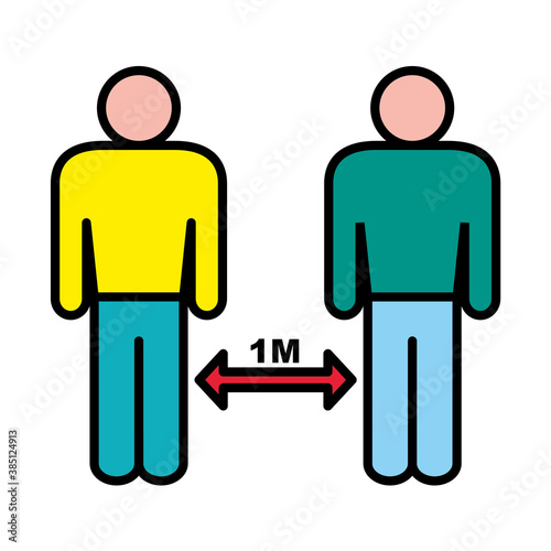 1 meter social distancing line and fill style icon design of Covid 19 virus theme Vector illustration