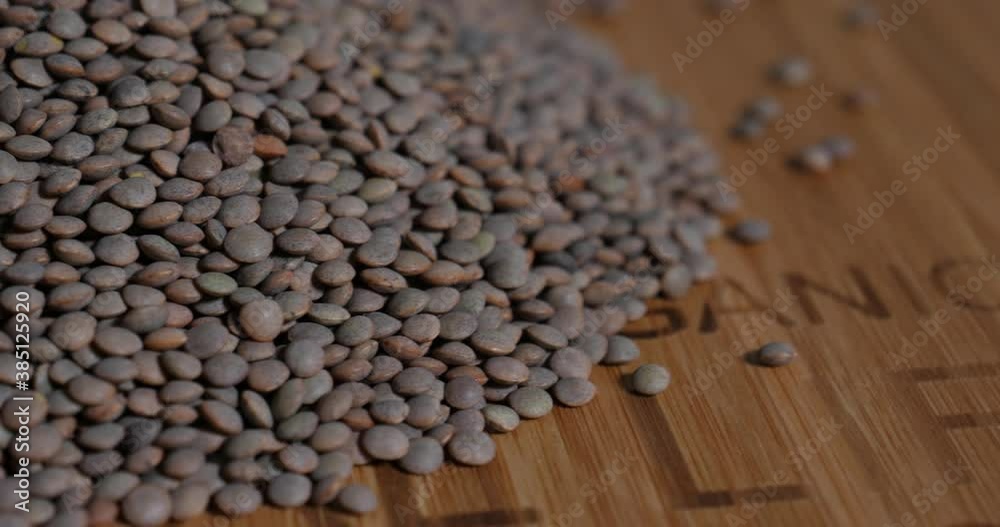 Rotating exhibition of organic lentils, a food high in fiber and
