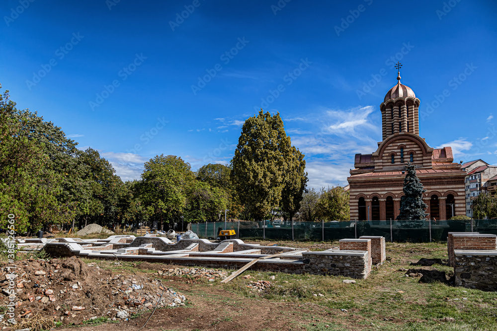 The ruins of the old monastery at the Metropolitan church  on September 30, 2020 in Targoviste, Romania. 