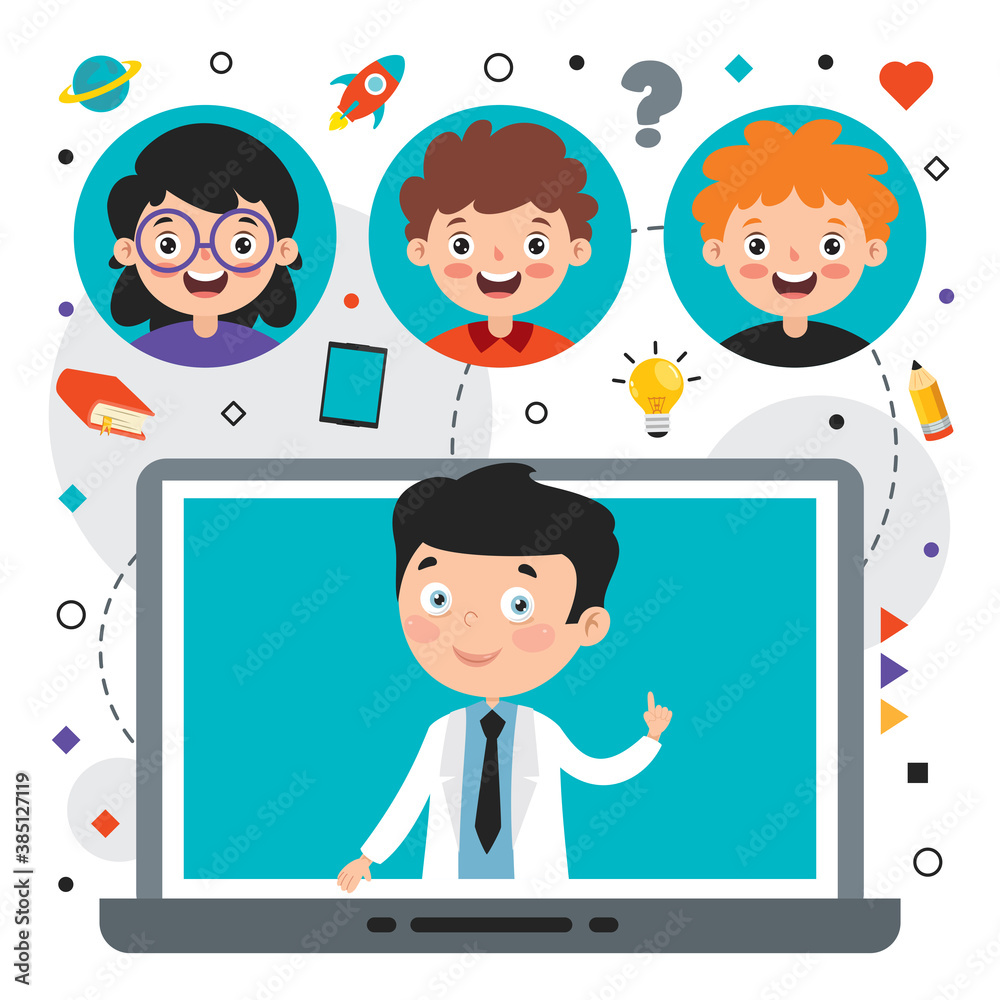Online Learning Concept With Cartoon Character Online Learning Concept With Cartoon Character