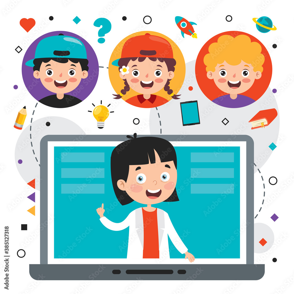 Online Learning Concept With Cartoon Character Online Learning Concept With Cartoon Character
