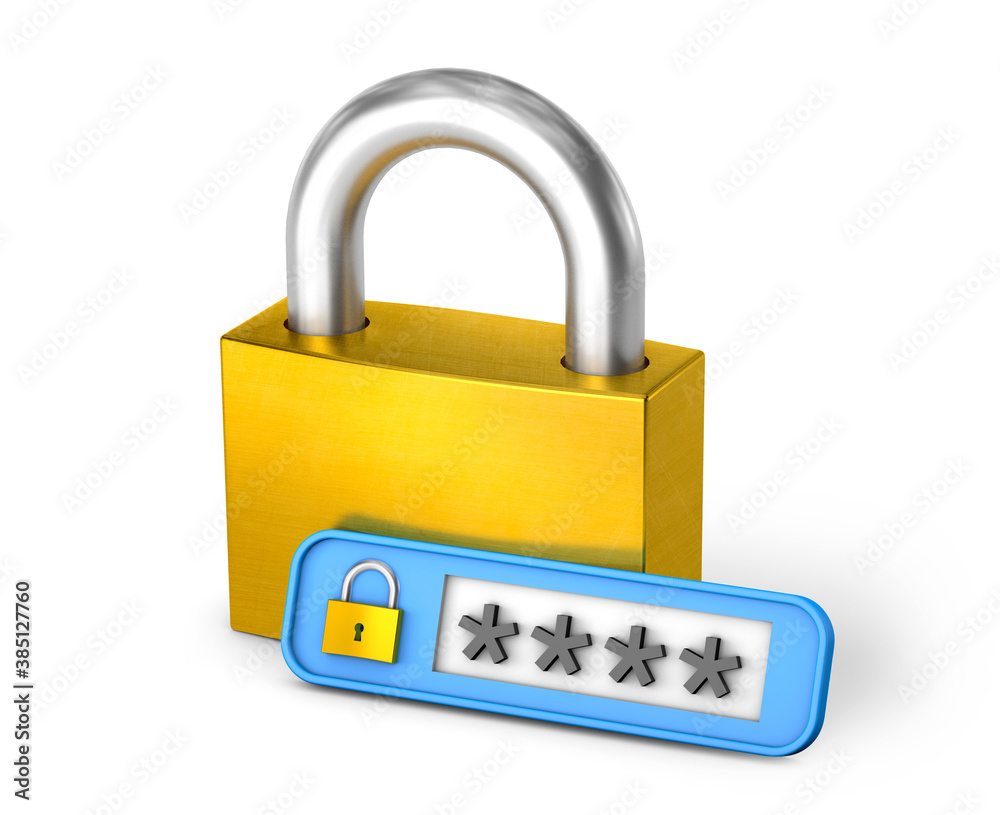 Closed lock and password. isolated on white background with clipping path. 3d render Closed lock and password. isolated on white background with clipping path. 3d render
