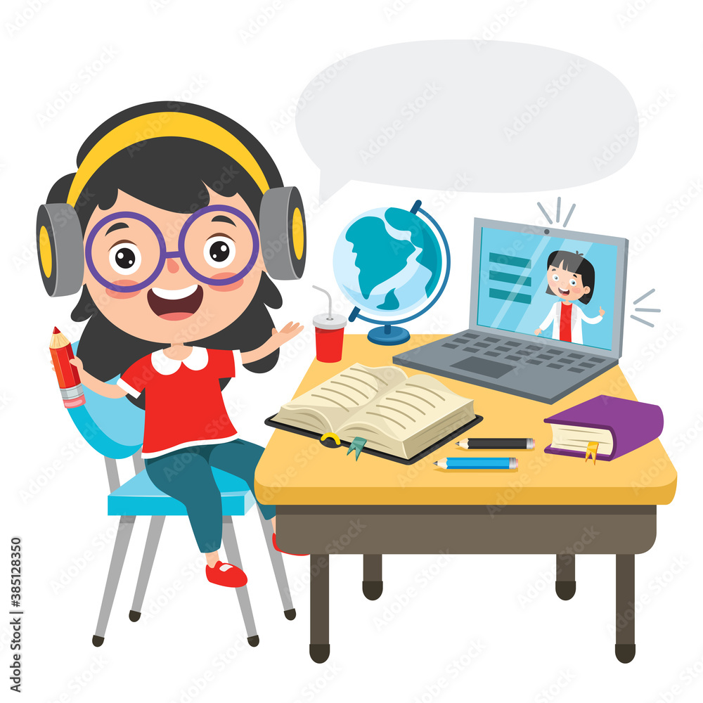 Online Learning Concept With Cartoon Character Online Learning Concept With Cartoon Character