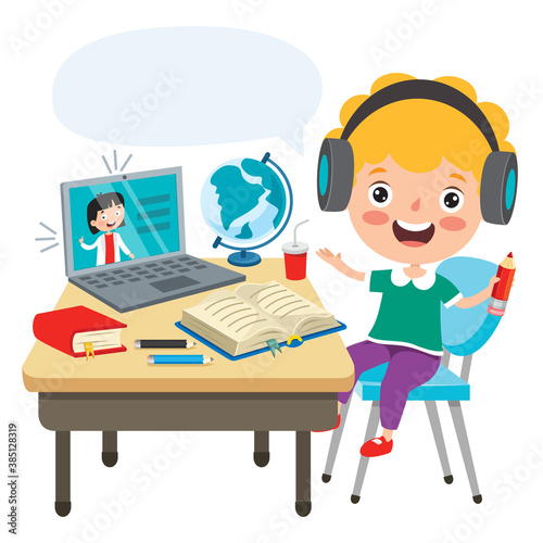 Online Learning Concept With Cartoon Character