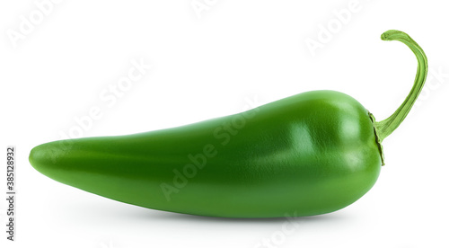 jalapeno pepper isolated on white background. Green chili pepper with clipping path and full depth of field. photo