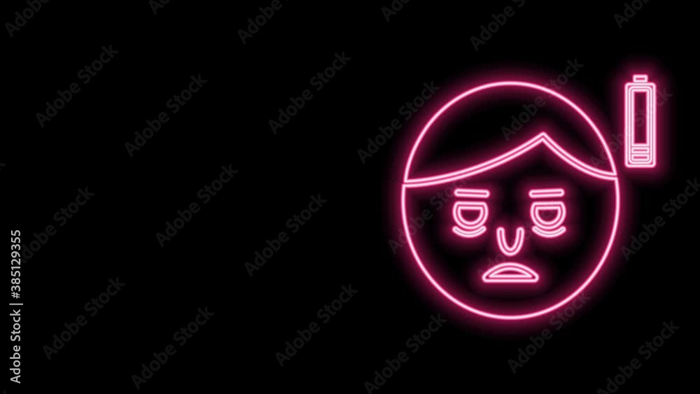 Glowing neon line Fatigue icon isolated on black background. No energy. Stress symptom. Negative space. 4K Video motion graphic animation Glowing neon line Fatigue icon isolated on black background. No energy. Stress symptom. Negative space. 4K Video motion graphic animation