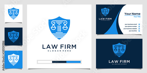 Creative Law firm with shield logo design inspiration and business card design.