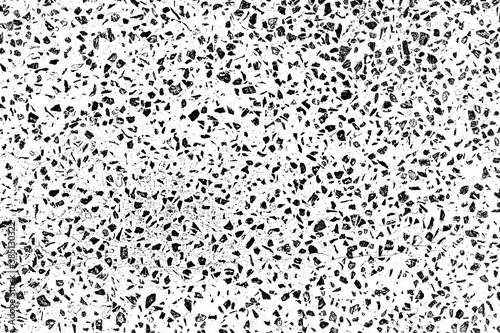 Old mottled aged worn concrete plane smooth flat floor for 3D design.Small torn chipped crushed fragments of broken natural stone as a template. Gray uneven speckled river pebbles texture for sidewalk