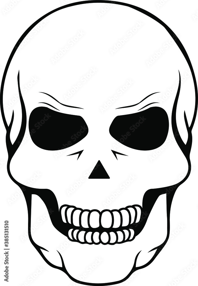 Vector illustration. Human skull icon. Skull clipart. Caution, dangerous. A terrifying Halloween character.