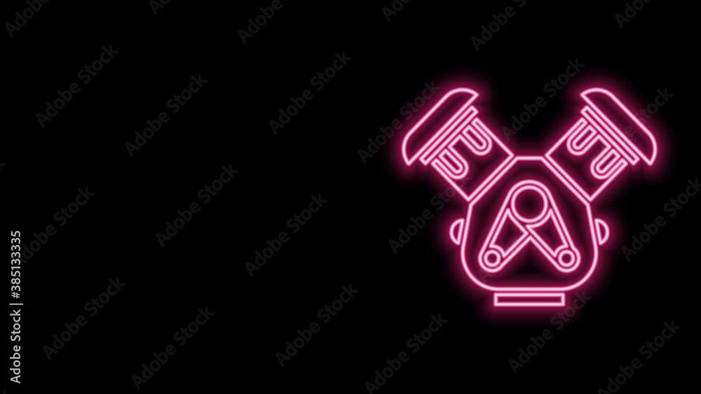 Glowing neon line Car engine icon isolated on black background. 4K Video motion graphic animation Glowing neon line Car engine icon isolated on black background. 4K Video motion graphic animation