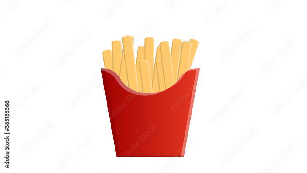 fried potatoes on a white background, vector illustration. French fries in a red cardboard bag. fast food food, quick snack with sauce. hearty lunch. vegetarian food fried potatoes on a white background, vector illustration. French fries in a red cardboard bag. fast food food, quick snack with sauce. hearty lunch. vegetarian food