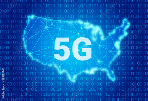 Obraz na płótnie 5G network - next generation wireless internet connection. 5g text on background of a USA map. vector background w salonie