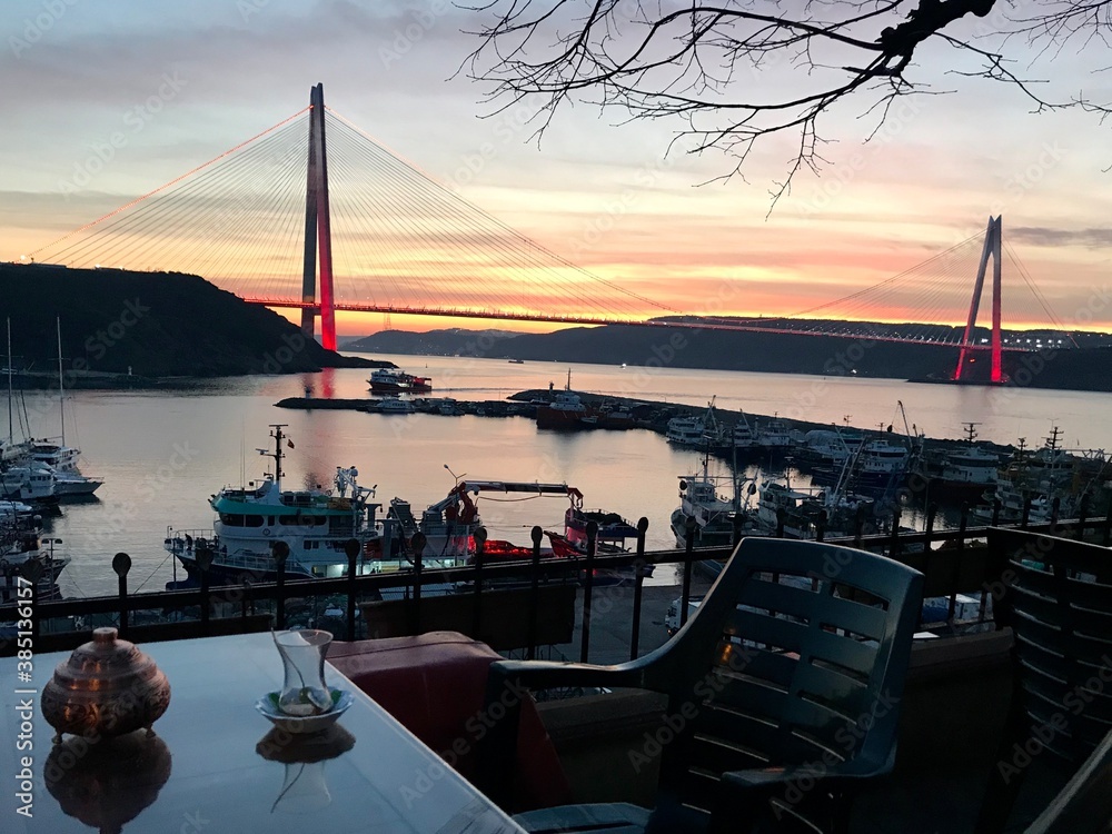 Istanbul Yavuz Sultan Selim bridge at sunset