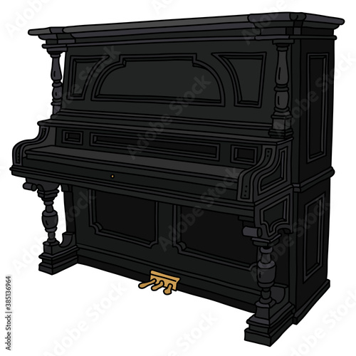 The vectorized hand drawing of a vintage black closed pianino