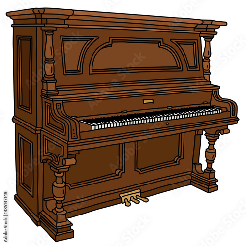 The vectorized hand drawing of a vintage wooden opened pianino
