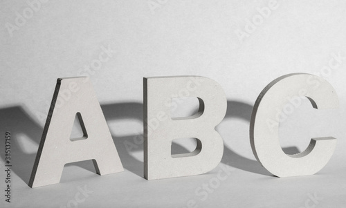 3D ABC black and white letters with shadows in white background 