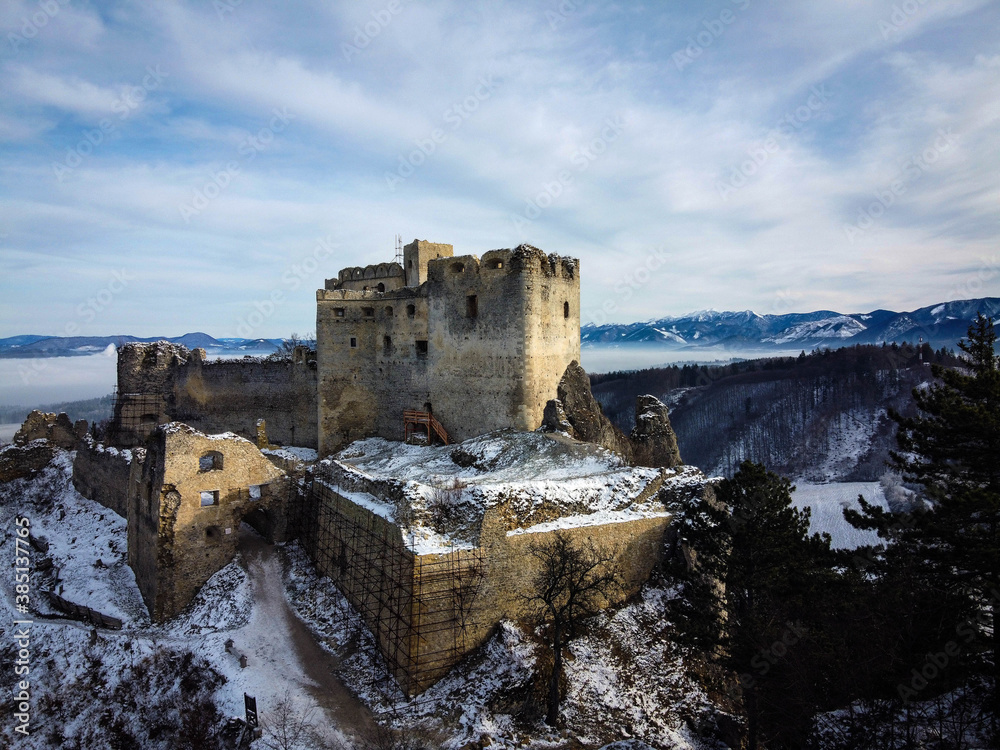 Lietava castle view by winter, Slovakia Lietava castle view by winter, Slovakia