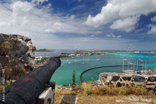 Fort St Louis canon pointing to Marigot Bay photo