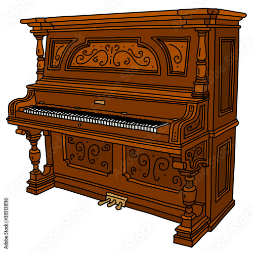 The vectorized hand drawing of a vintage wooden opened pianino