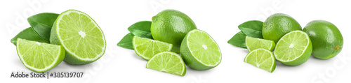 lime with half and leaf isolated on white background. Set or collection